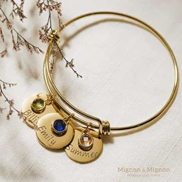 Personalized Birthstone Bracelet Custom Engraved Name Charm, Friendship Jewelry for Bridesmaid, Mom Valentines Gift, Best Gift for Grandma, Matching Bracelets for Women – ABR-LC-BS