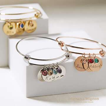 Personalized Birthstone Bracelet Custom Engraved Name Charm, Friendship Jewelry for Bridesmaid, Mom Valentines Gift, Best Gift for Grandma, Matching Bracelets for Women – ABR-LC-BS