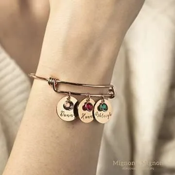 Personalized Birthstone Bracelet Custom Engraved Name Charm, Friendship Jewelry for Bridesmaid, Mom Valentines Gift, Best Gift for Grandma, Matching Bracelets for Women – ABR-LC-BS