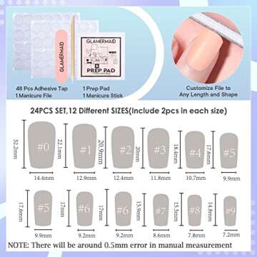GLAMERMAID Blue Press on Nails Medium Square, Pink Blue Ombre Acrylic Fake Nails Short, Macaron Color Cloud Stick Glue on Nail Gel with Cute Painting Design, Reusable False Nail Kit for Women Gift Set