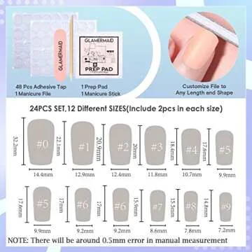 GLAMERMAID Blue Press on Nails Medium Square, Pink Blue Ombre Acrylic Fake Nails Short, Macaron Color Cloud Stick Glue on Nail Gel with Cute Painting Design, Reusable False Nail Kit for Women Gift Set