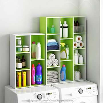 Furinno Luder Bookcase / Storage, 5-Cube in White/Green - Stylish & Functional