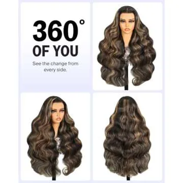 MEGALOOK Highlight Ombre 13x4 Transparent Lace Front Wigs Human Hair 200% Density Balayage Body Wave Lace Front Wigs for Black Women Human Hair 1b/27 Lace Front Wigs Pre Plucked 22 Inch