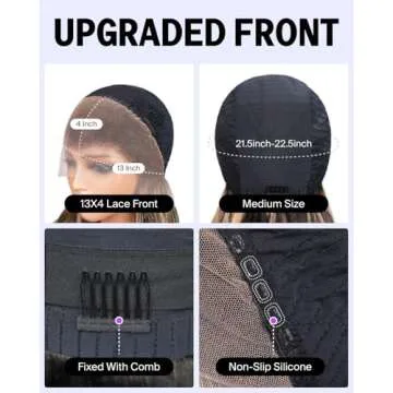 MEGALOOK Highlight Ombre 13x4 Transparent Lace Front Wigs Human Hair 200% Density Balayage Body Wave Lace Front Wigs for Black Women Human Hair 1b/27 Lace Front Wigs Pre Plucked 22 Inch