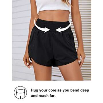 Blooming Jelly Womens Super High Waisted Running Shorts Quick Dry Elastic Waist Athletic Workout Exercise Summer Ladies Shorts with Zipper Pocket (Small, Black)