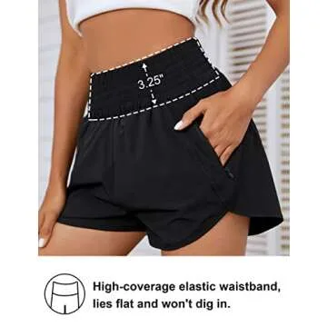 Blooming Jelly Womens Super High Waisted Running Shorts Quick Dry Elastic Waist Athletic Workout Exercise Summer Ladies Shorts with Zipper Pocket (Small, Black)