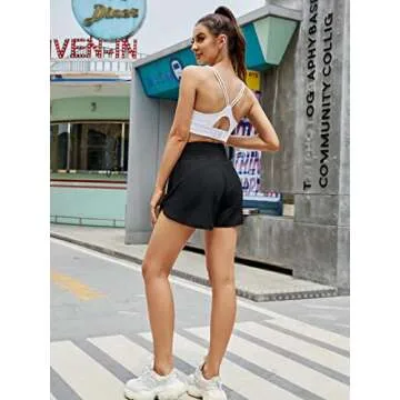 Blooming Jelly Womens Super High Waisted Running Shorts Quick Dry Elastic Waist Athletic Workout Exercise Summer Ladies Shorts with Zipper Pocket (Small, Black)