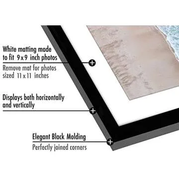 Americanflat 11x11 Picture Frame with Shatter-Resistant Glass - Use as 8x8 Frame with Mat or 11x11 Frame Without Mat - Streamline Collection - Thin Square Photo Frame for Wall Display - Black