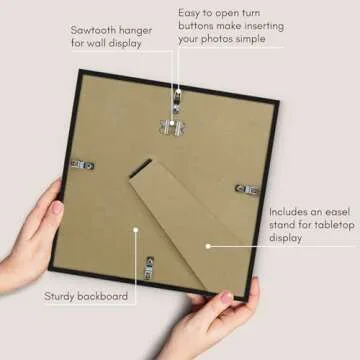 Americanflat 11x11 Picture Frame with Shatter-Resistant Glass - Use as 8x8 Frame with Mat or 11x11 Frame Without Mat - Streamline Collection - Thin Square Photo Frame for Wall Display - Black