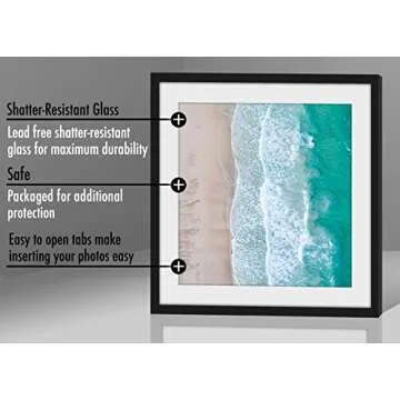 Americanflat 11x11 Picture Frame with Shatter-Resistant Glass - Use as 8x8 Frame with Mat or 11x11 Frame Without Mat - Streamline Collection - Thin Square Photo Frame for Wall Display - Black