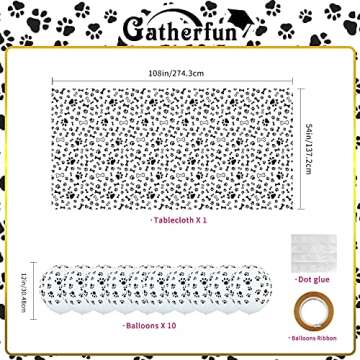 Gatherfun Dog Paw Prints Birthday Party Supplies Paper Plates Napkins Cups Knives Forks Spoons Tablecloth with Balloons and Banner for kids Birthday Party Puppy Themed Party Decorations, Serve 25