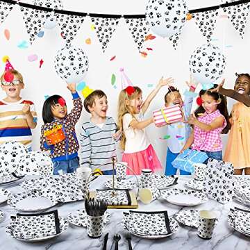 Gatherfun Dog Paw Prints Birthday Party Supplies Paper Plates Napkins Cups Knives Forks Spoons Tablecloth with Balloons and Banner for kids Birthday Party Puppy Themed Party Decorations, Serve 25