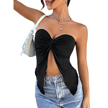 WDIRARA Women's Twist Front Cut Out Sexy Tube Top - Stylish & Comfortable Night Out Essential