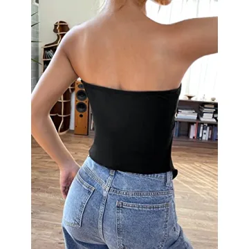 WDIRARA Women's Asymmetrical Cut Out Sexy Tube Top