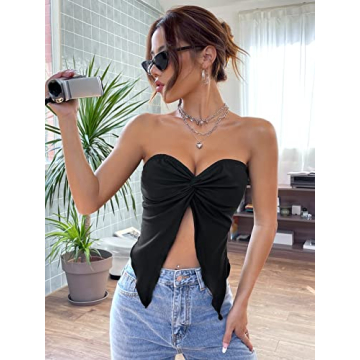 WDIRARA Women's Asymmetrical Cut Out Sexy Tube Top