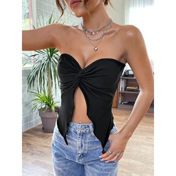 WDIRARA Women's Asymmetrical Cut Out Sexy Tube Top