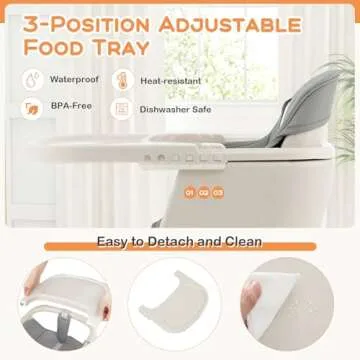 BABY JOY Convertible Baby High Chair, 3 in 1 Wooden Highchair/Booster/Chair with Removable Tray, Adjustable Legs, 5-Point Harness, PU Cushion and Footrest for Baby, Infants, Toddlers (Gray)