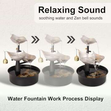 Water Fountains Indoor, 3-Tier Tabletop Water Fountain with Adjustable LED Light, Small Desk Waterfa...