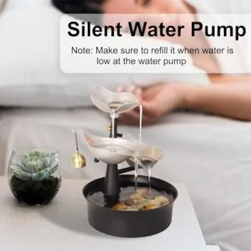 Water Fountains Indoor, 3-Tier Tabletop Water Fountain with Adjustable LED Light, Small Desk Waterfall Fountain for Living Room/Office Zen/Home Décor, with Bell, Dynamic