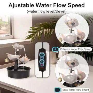 Water Fountains Indoor, 3-Tier Tabletop Water Fountain with Adjustable LED Light, Small Desk Waterfall Fountain for Living Room/Office Zen/Home Décor, with Bell, Dynamic