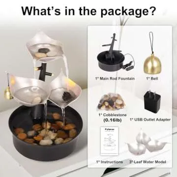 Water Fountains Indoor, 3-Tier Tabletop Water Fountain with Adjustable LED Light, Small Desk Waterfall Fountain for Living Room/Office Zen/Home Décor, with Bell, Dynamic