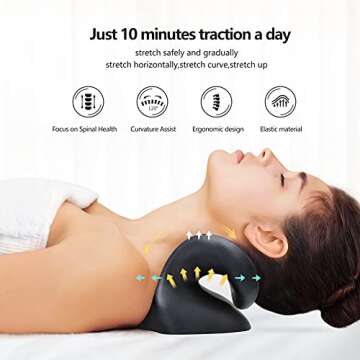 Cozyhealth Neck Stretcher for Neck Pain Relief, Neck and Shoulder Relaxer Cervical Traction Device Pillow for Muscle Relax and TMJ Pain Relief, Cervical Spine Alignment Chiropractic Pillow (Black)