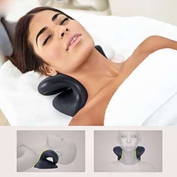 Cozyhealth Neck Stretcher for Neck Pain Relief, Neck and Shoulder Relaxer Cervical Traction Device Pillow for Muscle Relax and TMJ Pain Relief, Cervical Spine Alignment Chiropractic Pillow (Black)