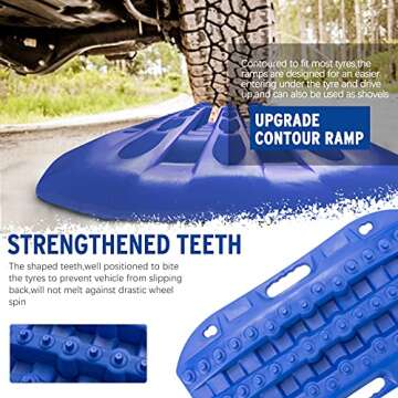 BUNKER INDUST Off-Road Traction Boards, 2 Pcs Recovery Tracks Traction Mat for 4X4 Jeep Mud, Sand, Snow Traction Ladder-Blue Tire Traction Tool