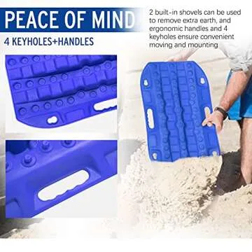 BUNKER INDUST Off-Road Traction Boards, 2 Pcs Recovery Tracks Traction Mat for 4X4 Jeep Mud, Sand, Snow Traction Ladder-Blue Tire Traction Tool