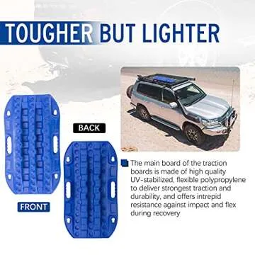 BUNKER INDUST Off-Road Traction Boards, 2 Pcs Recovery Tracks Traction Mat for 4X4 Jeep Mud, Sand, Snow Traction Ladder-Blue Tire Traction Tool