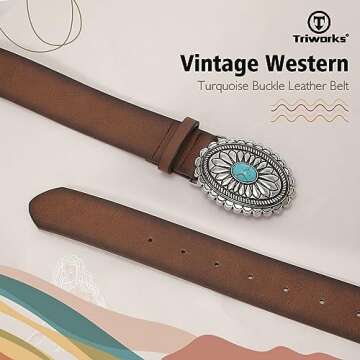 TRIWORKS Women’s Vintage Western Turquoise Buckle Belt