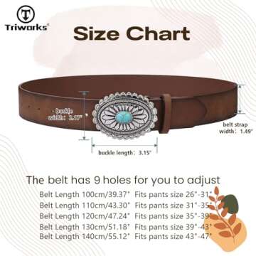 TRIWORKS Women’s Vintage Western Turquoise Buckle Belt