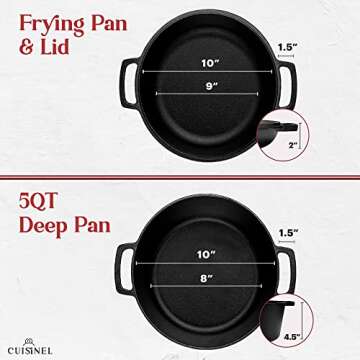 Cast Iron Double Dutch Oven - Pre-Seasoned 5-Quart Set – 2-in-1 Multi-Cooker: 5-Qt Deep Pot + 10" Skillet - Frying Pan Converts to Lid of Combo Dutch Oven – Grill, Stove Top, BBQ and Induction Use