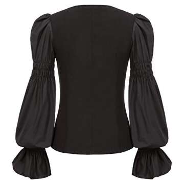 Women Renaissance Shirts Vintage Steampunk Pirate Ruched Boho Top Black XL