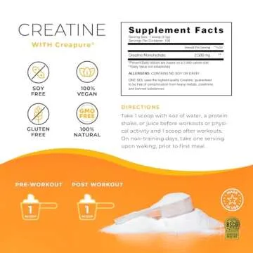 One Sol Creatine for Women Booty Gain, All Natural Women's Creatine Powder with Creapure, Increase Lean Muscle Mass, Reduce Recovery Time, Promotes Brain & Bone Health (Unflavored, 100 Servings)