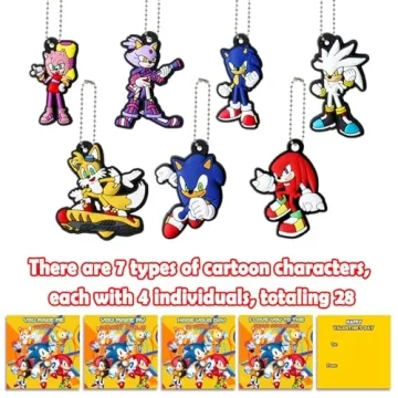 SIMFUK 28 Pack Valentines Day Gifts for Kids Classroom Cards with Character Keychains