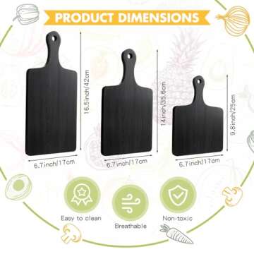 Geetery 3 Pcs Black Cutting Boards for Kitchen, Large Acacia Wood Cutting Board Set Charcuterie Boar...