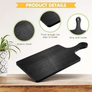 Geetery 3 Pcs Black Cutting Boards for Kitchen, Large Acacia Wood Cutting Board Set Charcuterie Board Chopping Board with Handle, 16.5 x 6.7'', 14 x 6.7'', 9.8 x 6.7''
