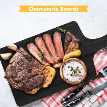 Geetery 3 Pcs Black Cutting Boards for Kitchen, Large Acacia Wood Cutting Board Set Charcuterie Board Chopping Board with Handle, 16.5 x 6.7'', 14 x 6.7'', 9.8 x 6.7''