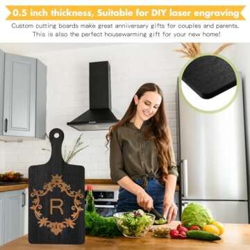 Geetery 3 Pcs Black Cutting Boards for Kitchen, Large Acacia Wood Cutting Board Set Charcuterie Board Chopping Board with Handle, 16.5 x 6.7'', 14 x 6.7'', 9.8 x 6.7''