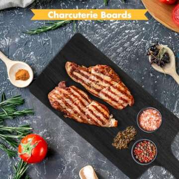 Geetery 3 Pcs Black Cutting Boards for Kitchen, Large Acacia Wood Cutting Board Set Charcuterie Board Chopping Board with Handle, 16.5 x 6.7'', 14 x 6.7'', 9.8 x 6.7''