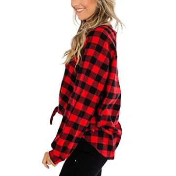 Stylish Remidoo Women's Flannel Shirt with Tie Accent