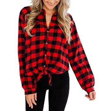 Stylish Remidoo Women's Flannel Shirt with Tie Accent