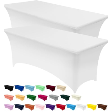 Utopia Kitchen Spandex Tablecloth 2 Pack [6FT, White] Tight, Fitted, Washable and Wrinkle Resistant ...