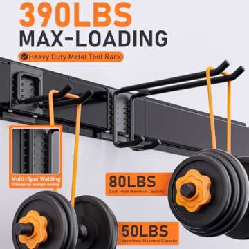 INCLY Wall Mount Tool Storage Rack, Heavy Duty Garage Storage Tool Organizer, Garden Tool Wall Hooks & Hangers with 6 Adjustable Hooks 48inch Tracks for Power Tools, Chairs, Shovel, Rake, Load 400lbs