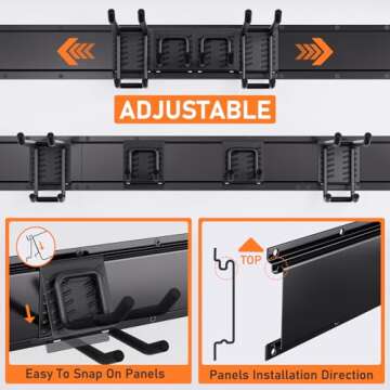 INCLY Wall Mount Tool Storage Rack, Heavy Duty Garage Storage Tool Organizer, Garden Tool Wall Hooks & Hangers with 6 Adjustable Hooks 48inch Tracks for Power Tools, Chairs, Shovel, Rake, Load 400lbs