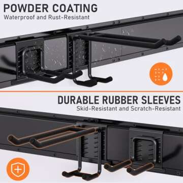 INCLY Wall Mount Tool Storage Rack, Heavy Duty Garage Storage Tool Organizer, Garden Tool Wall Hooks & Hangers with 6 Adjustable Hooks 48inch Tracks for Power Tools, Chairs, Shovel, Rake, Load 400lbs