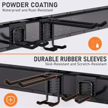 INCLY Wall Mount Tool Storage Rack, Heavy Duty Garage Storage Tool Organizer, Garden Tool Wall Hooks & Hangers with 6 Adjustable Hooks 48inch Tracks for Power Tools, Chairs, Shovel, Rake, Load 400lbs