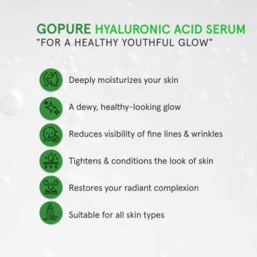 goPure Hyaluronic Acid Serum - Face Serum for Glowing Skin with Vitamin C and E, and Green Tea, Anti...