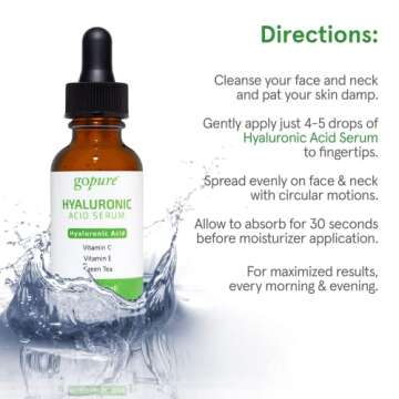 goPure Hyaluronic Acid Serum - Face Serum for Glowing Skin with Vitamin C and E, and Green Tea, Anti-Aging Serum to Visibly Improve Dry and Wrinkled-Looking Skin - 1 fl oz